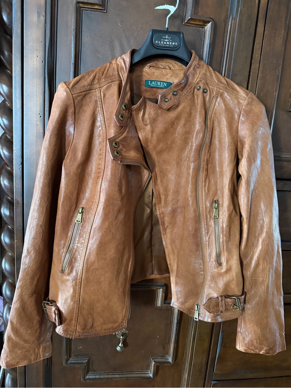 Ralph Lauren Cognac Leather Moto Jacket